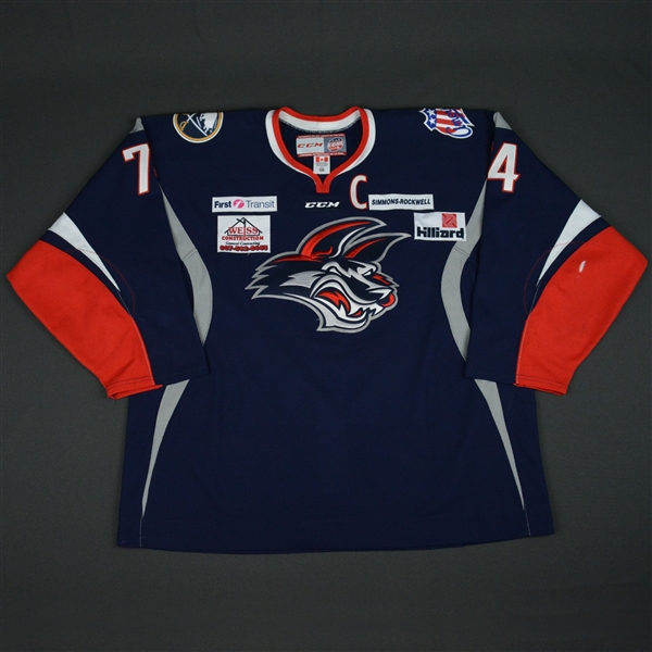 Nathan Oystrick - Elmira Jackals - 2016 ECHL Captains Club Autographed Game-Worn Jersey