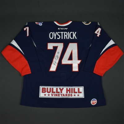 Nathan Oystrick - Elmira Jackals - 2016 ECHL Captains' Club Autographed Game-Worn Jersey