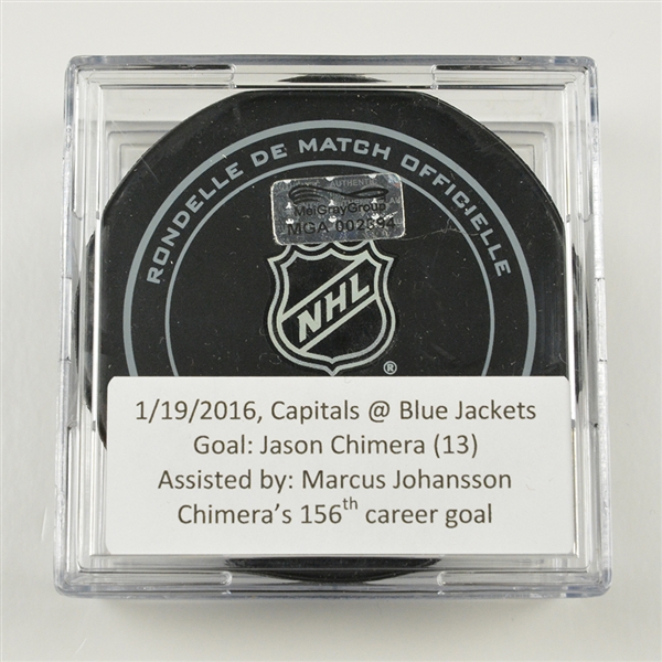 Jason Chimera - Washington Capitals - Goal Puck - January 19, 2016 vs. Columbus Blue Jackets (Blue Jackets Logo)