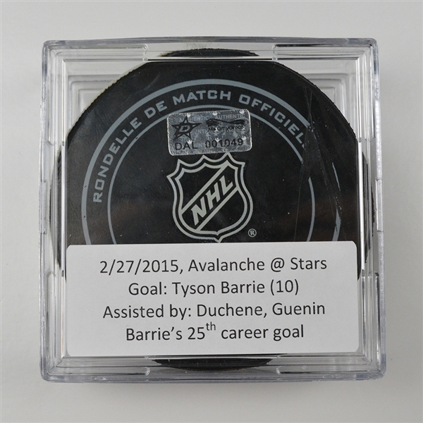 Tyson Barrie - Colorado Avalanche - Goal Puck - February 27, 2015 vs. Dallas Stars (Stars Logo) - DAL001049