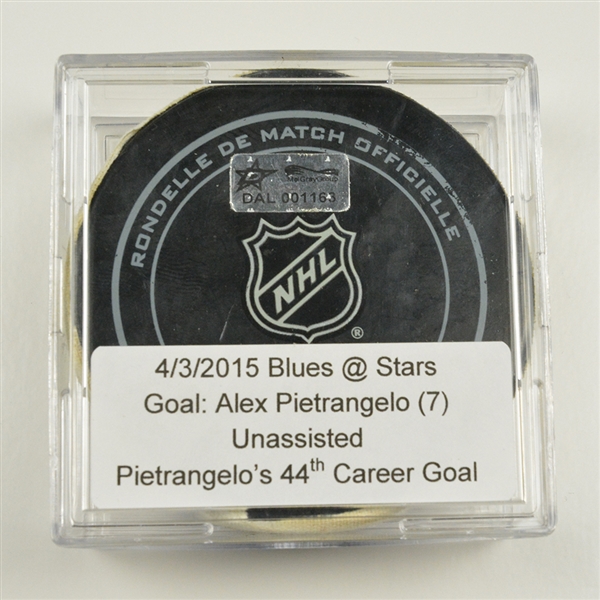 Alex Pietrangelo - St. Louis Blues - Goal Puck - April 3, 2015 vs the Dallas Stars (Stars Logo)