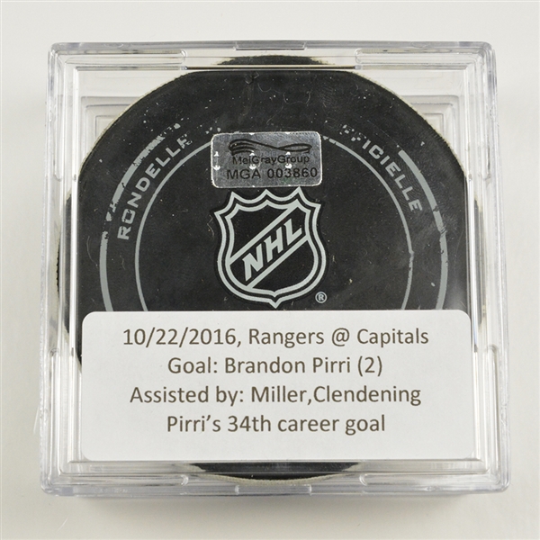 Brandon Pirri - New York Rangers - Goal Puck - October 22, 2016 vs. Washington Capitals (Capitals Logo)
