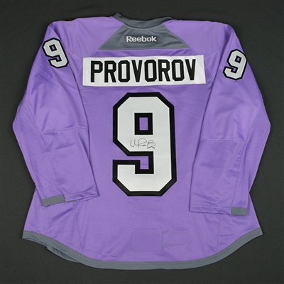 Ivan Provorov - Philadelphia Flyers - Hockey Fights Cancer Warmup-Worn Autographed Jersey 
