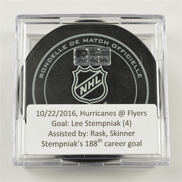 Lee Stempniak - Carolina Hurricanes - Goal Puck - October 22, 2016 vs. Philadelphia Flyers (Flyers Logo)