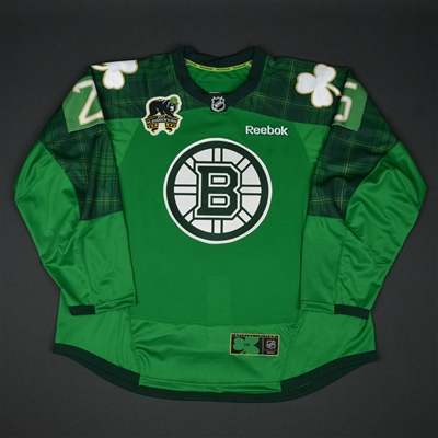 Brandon Carlo - Boston Bruins - St. Patrick's Day Warmup-Worn Jersey - Worn on March 11, 2017