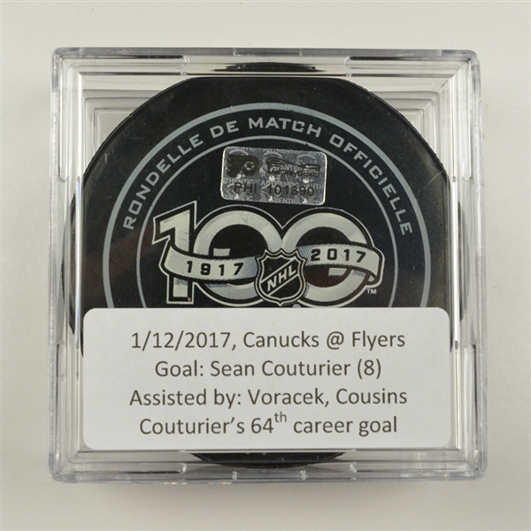 Sean Couturier - Philadelphia Flyers - Goal Puck - January 12, 2017 vs. Vancouver Canucks (Flyers Logo)