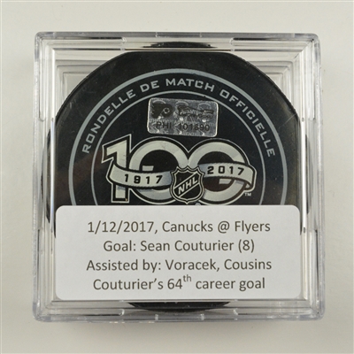 Sean Couturier - Philadelphia Flyers - Goal Puck - January 12, 2017 vs. Vancouver Canucks (Flyers Logo)