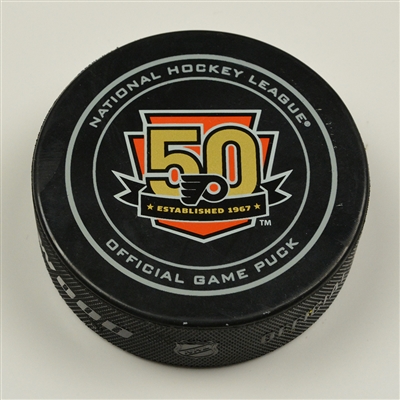 Sean Couturier - Philadelphia Flyers - Goal Puck - January 12, 2017 vs. Vancouver Canucks (Flyers Logo)