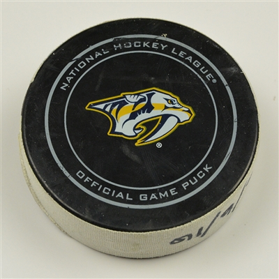 Matt Duchene - Colorado Avalanche - Goal Puck - December 6, 2016 vs. Nashville Predators (Predators Logo)