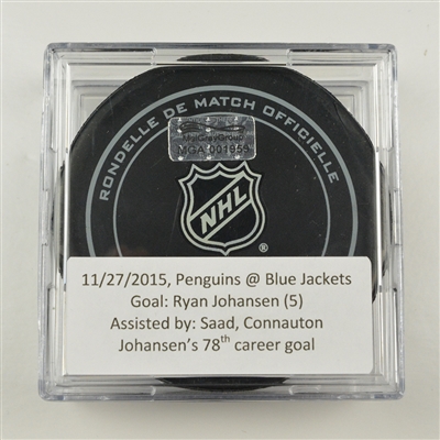 Ryan Johansen - Columbus Blue Jackets - Goal Puck - November 27, 2015 vs. Pittsburgh Penguins (Blue Jackets Logo)