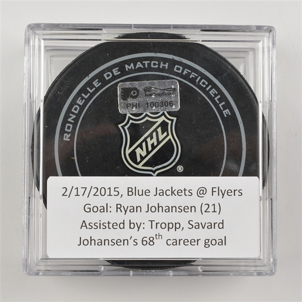 Ryan Johansen - Columbus Blue Jackets - Goal Puck - February 17, 2015 vs the Philadelphia Flyers (Flyers Logo)