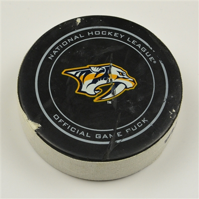 Tyler Johnson - Tampa Bay Lightning - Goal Puck - November 21, 2016 vs. Nashville Predators (Predators Logo)