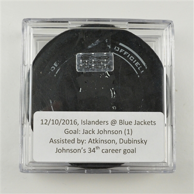 Jack Johnson - Columbus Blue Jackets - Goal Puck - December 10, 2016 vs. New York Islanders (Blue Jackets Logo)