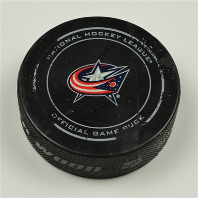 Jack Johnson - Columbus Blue Jackets - Goal Puck - December 10, 2016 vs. New York Islanders (Blue Jackets Logo)