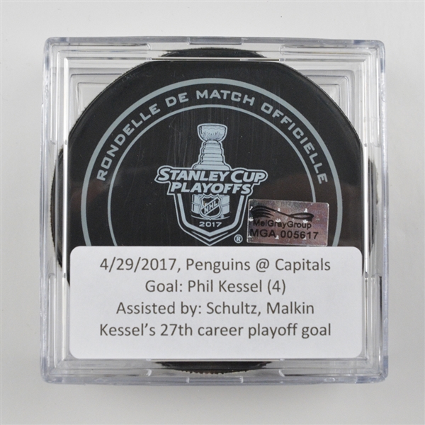 Phil Kessel - Pittsburgh Penguins - Goal Puck (Malkin Assist) - April 29, 2017 vs. Washington Capitals (Capitals Logo)