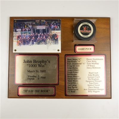 1000th Win Commemorative Plaque with Game Puck