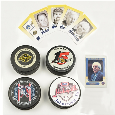 Set of 4 Pucks (Halifax, Johnstown, Kraft Hockeyville and Norfolk) Plus Hockey Cards from Norfolk and Hampton Roads