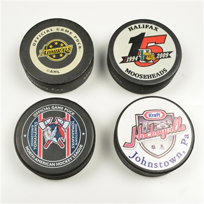 Set of 4 Pucks (Halifax, Johnstown, Kraft Hockeyville and Norfolk) Plus Hockey Cards from Norfolk and Hampton Roads