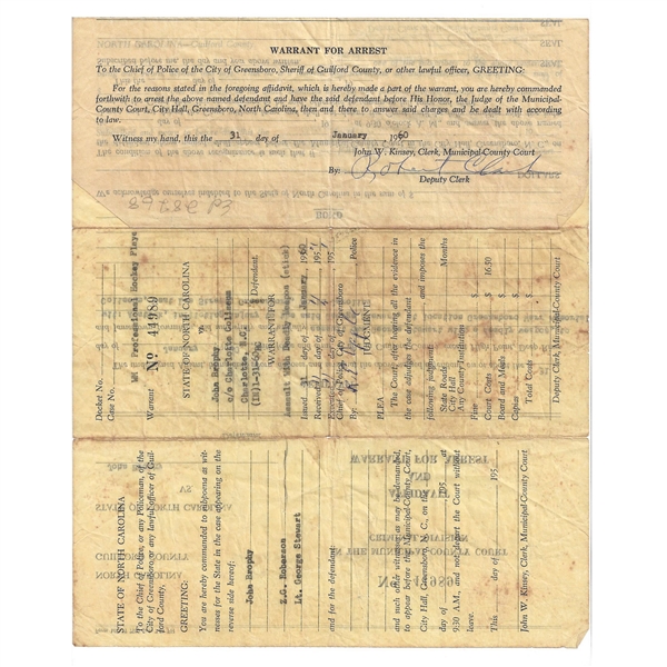 1960 Affidavit and Warrant for Arrest - State of North Carolina vs. John Brophy - Assault with a Deadly Weapon