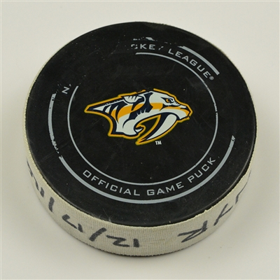 Rick Nash - New York Rangers - Goal Puck - December 17, 2016 vs. Nashville Predators (Predators Logo)