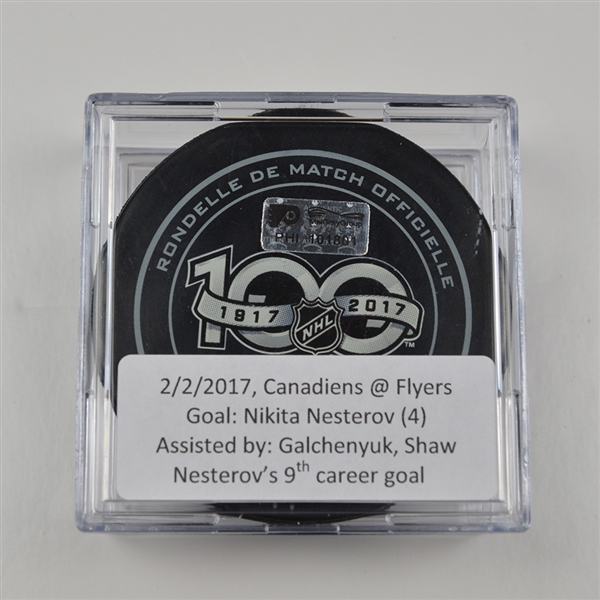 Nikita Nesterov - Montreal Canadiens - Goal Puck - February 2, 2017 vs. Philadelphia Flyers (Flyers Logo)