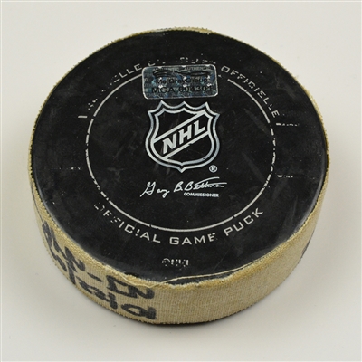 Zach Parise - New Jersey Devils - Goal Puck - October 22, 2009 vs. New York Rangers (Rangers Logo)