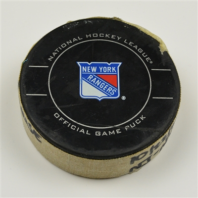 Zach Parise - New Jersey Devils - Goal Puck - October 22, 2009 vs. New York Rangers (Rangers Logo)