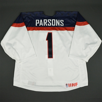 Tyler Parsons - 2017 U.S. IIHF World Junior Championship - Game-Worn White Jersey - Back-up Only