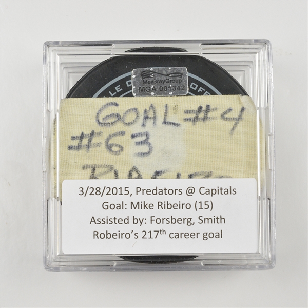 Mike Ribeiro - Nashville Predators - Goal Puck - March 28, 2015 vs. Washington Capitals (Capitals 40th Anniversary Logo)