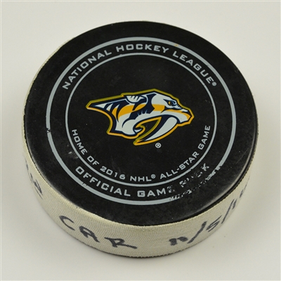 Jeff Skinner - Carolina Hurricanes - Goal Puck - November 5, 2016 vs. Nashville Predators (Predators Logo)