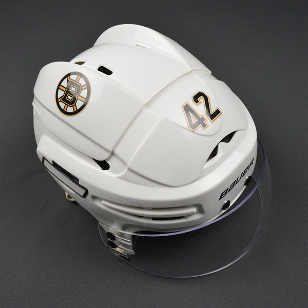 David Backes - Boston Bruins - 2016-17 Game-Worn White Helmet