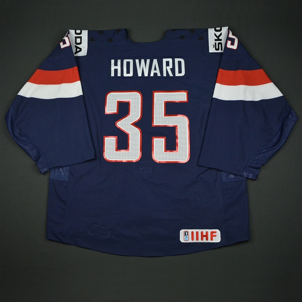 Jimmy Howard - 2017 U.S. IIHF World Championship - Game-Worn Navy Jersey