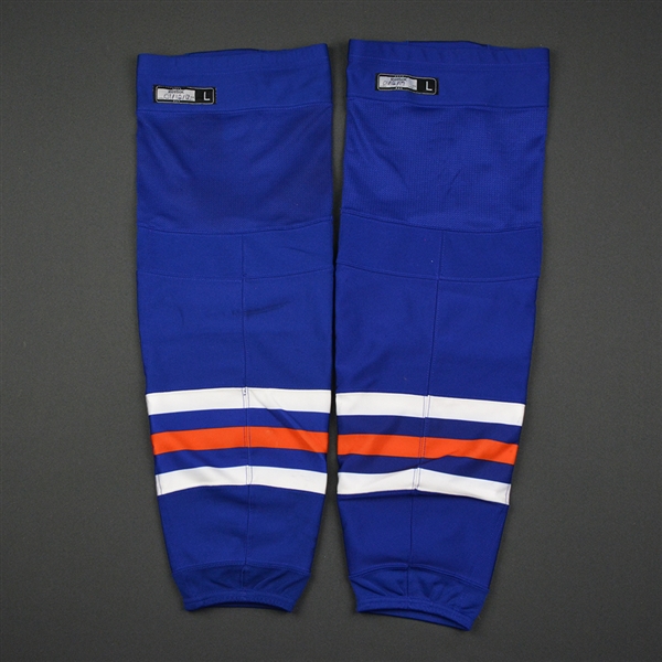Connor McDavid - Edmonton Oilers - Game-Worn Blue Socks - Jan. 12, 2017 vs. Devils - PHOTO-MATCHED