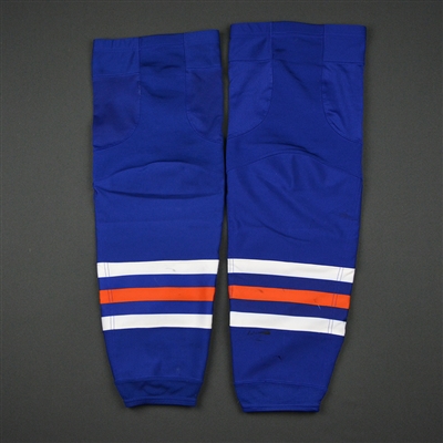 Connor McDavid - Edmonton Oilers - Game-Worn Blue Socks - Jan. 12, 2017 vs. Devils - PHOTO-MATCHED