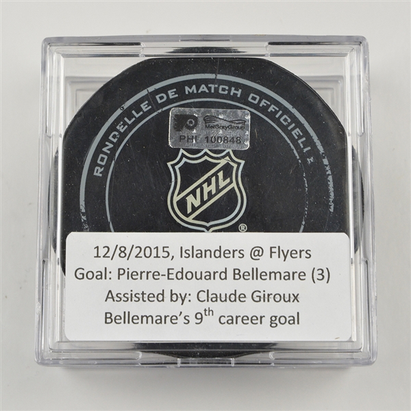 Pierre-Edouard Bellemare - Philadelphia Flyers - Goal Puck - December 8, 2015 vs. New York Islanders (Flyers Logo)