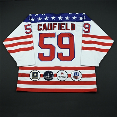 Cole Caufield - 2018 U.S. National Under-18 Development Team - Military Appreciation Game-Worn Autographed Jersey