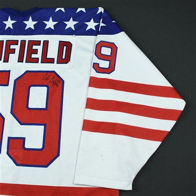 Cole Caufield - 2018 U.S. National Under-18 Development Team - Military Appreciation Game-Worn Autographed Jersey