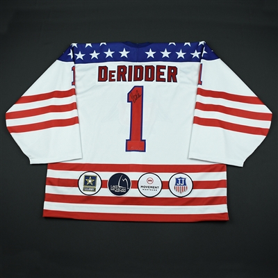 Drew DeRidder - 2018 U.S. National Under-18 Development Team - Military Appreciation Game-Issued Autographed Jersey