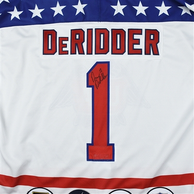 Drew DeRidder - 2018 U.S. National Under-18 Development Team - Military Appreciation Game-Issued Autographed Jersey