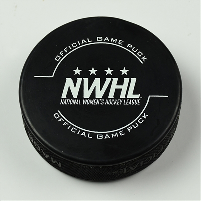 Jillian Dempsey - Boston Pride - Goal Puck - March 17, 2018 vs. Buffalo Beauts (Isobel Cup Playoffs Logo) - Isobel Cup Semi-Final