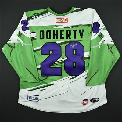 Connor Doherty - Worcester Railers - 2017-18 MARVEL Super Hero Night - Game-Issued Autographed Jersey