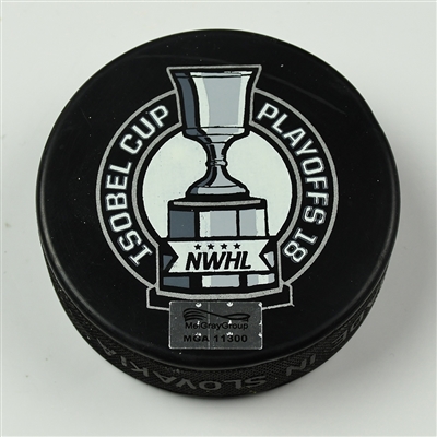 Sarah Edney - Buffalo Beauts - Goal Puck - March 17, 2018 vs. Boston Pride (Isobel Cup Playoffs Logo) - Isobel Cup Semi-Final