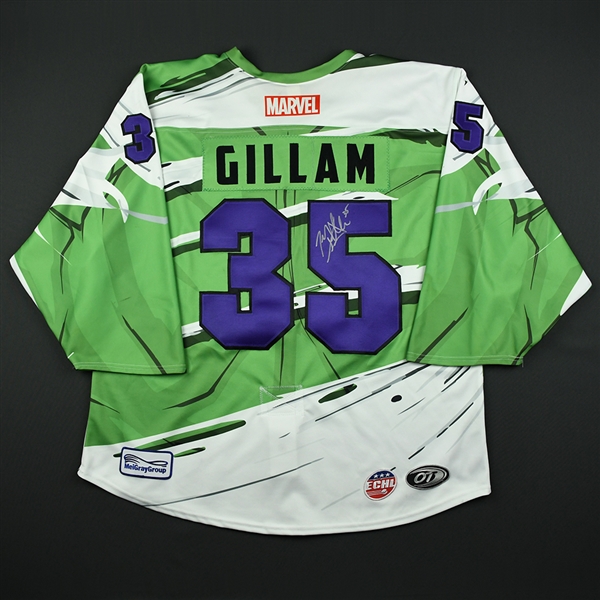 Mitch Gillam - Worcester Railers - 2017-18 MARVEL Super Hero Night - Game-Worn Autographed Jersey