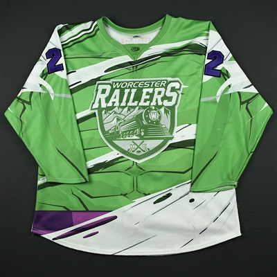 Justin Hamonic - Worcester Railers - 2017-18 MARVEL Super Hero Night - Game-Worn Autographed Jersey
