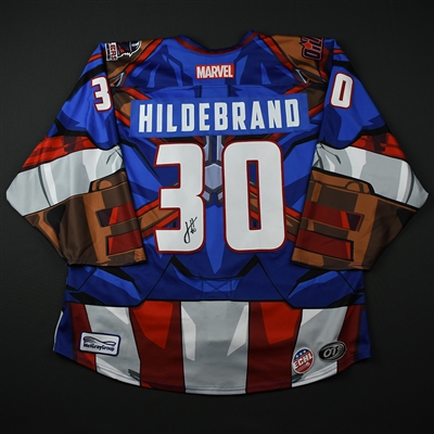 Jake Hildebrand - Tulsa Oilers - 2017-18 MARVEL Super Hero Night - Game-Worn Autographed Jersey