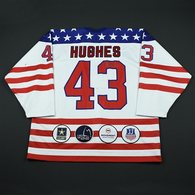 Jack Hughes - 2018 U.S. National Under-18 Development Team - Military Appreciation Game-Worn Autographed Jersey