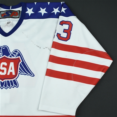 Jack Hughes - 2018 U.S. National Under-18 Development Team - Military Appreciation Game-Worn Autographed Jersey
