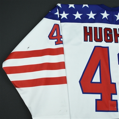 Jack Hughes - 2018 U.S. National Under-18 Development Team - Military Appreciation Game-Worn Autographed Jersey