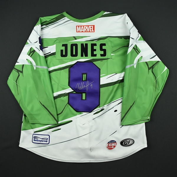 Kellen Jones - Worcester Railers - 2017-18 MARVEL Super Hero Night - Game-Worn Autographed Jersey