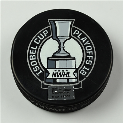 Bray Ketchum - Metropolitan Riveters - Goal Puck - March 18, 2018 vs. Connecticut Whale (Isobel Cup Playoffs Logo) - Isobel Cup Semi-Final